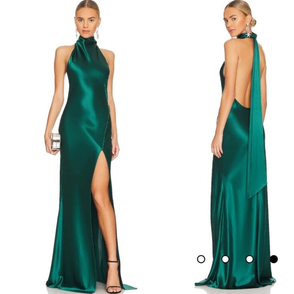 NEW Sau Lee Penelope Satin Emerald Green Gown, US Size 4 (New with Tags)